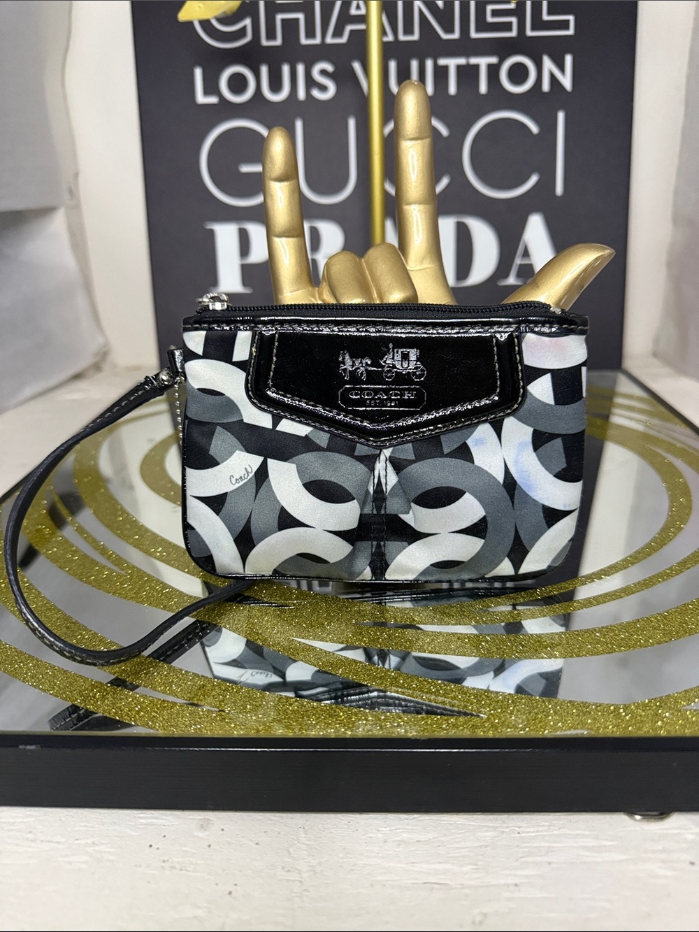 Coach Black, White & Gray Graphic Wristlet